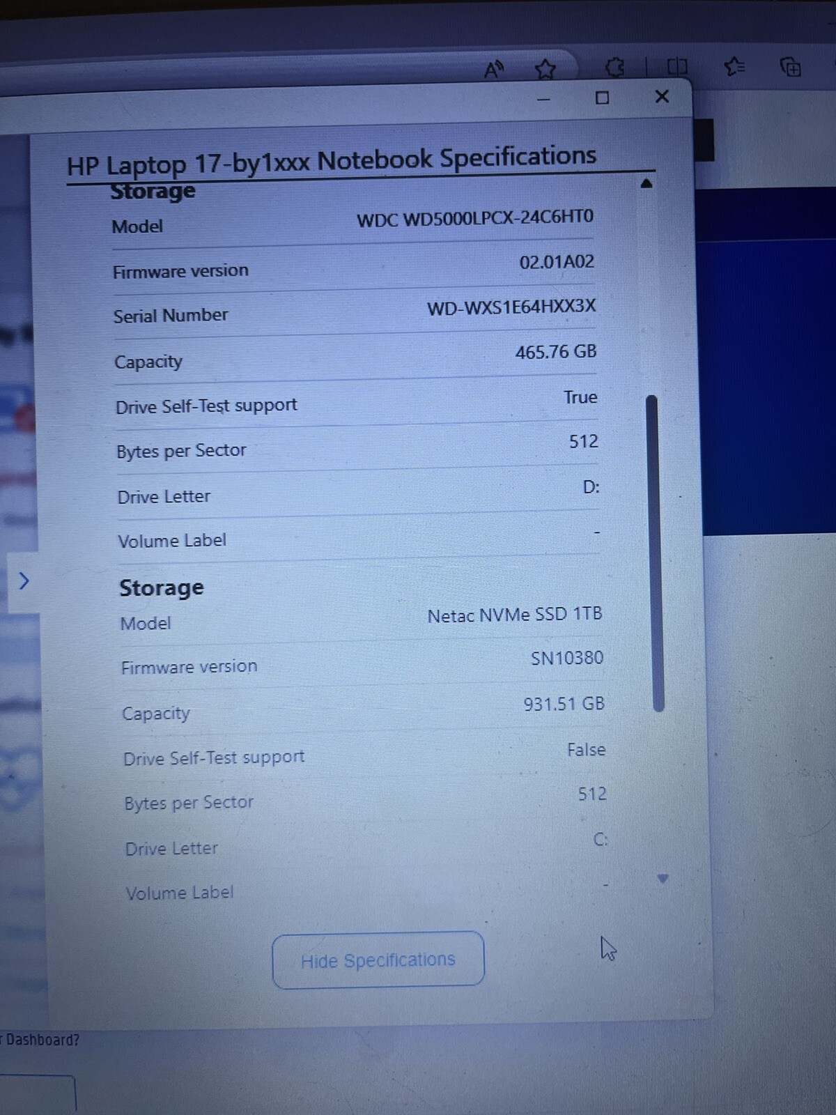 HP 17.3 HD Notebook i3 8145U 1 TB SSD 500 GB HD 8GB HD 8GB RAM 256GB SSD WIN 11