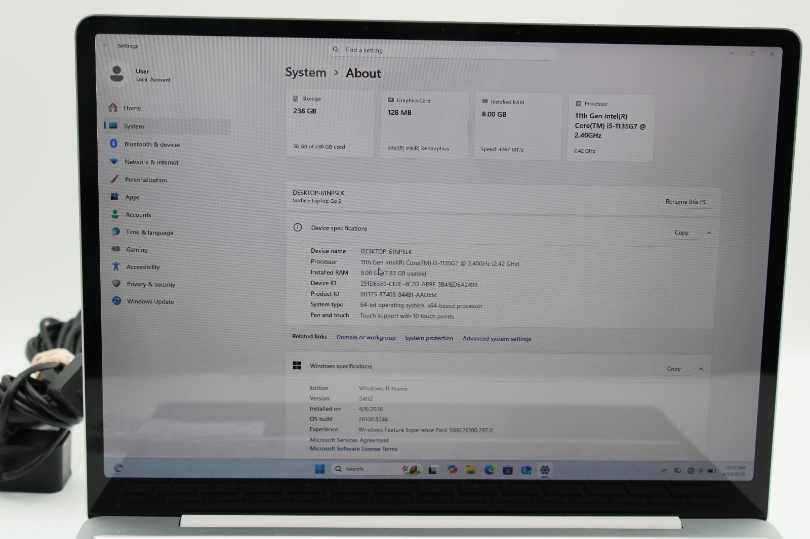 Surface Laptop Go 2 Touch _ i5-1135G7 _ 8GB RAM _ 256GB SSD _ W11H