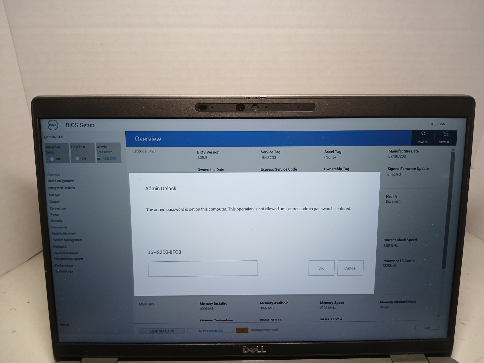 Dell Latitude 5420 14″ Laptop i7-1185G7 4GB No SSD/OS! BIOS PW!! #97