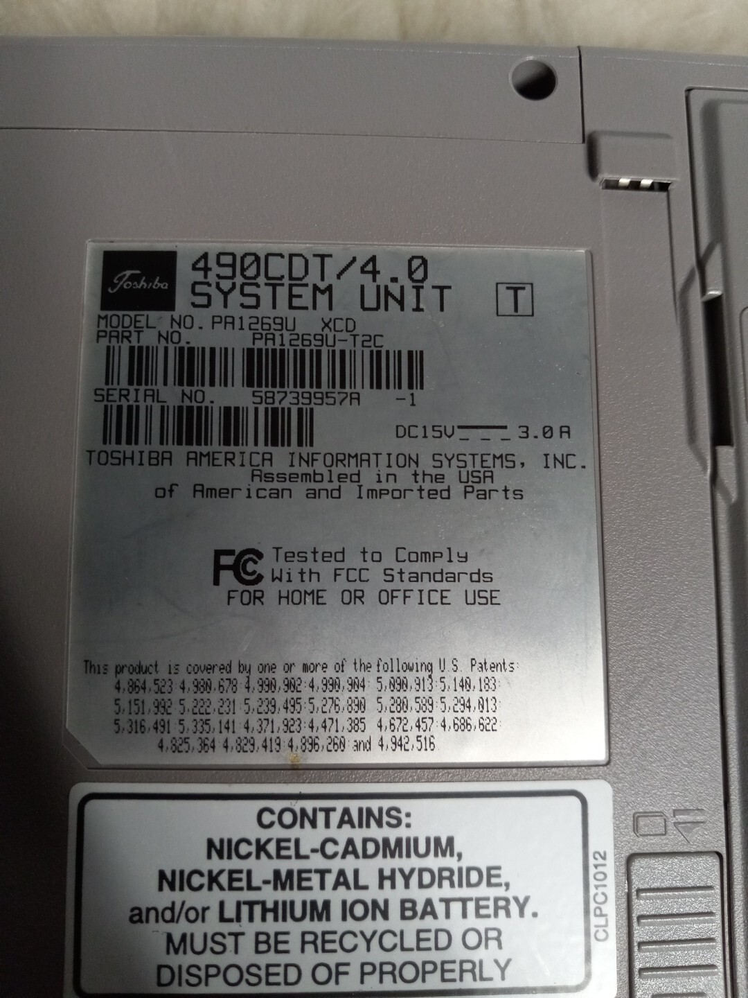 Toshiba Satellite Pro 490CDT Pentium II 4GB windows98+ Battery & Power Adapter