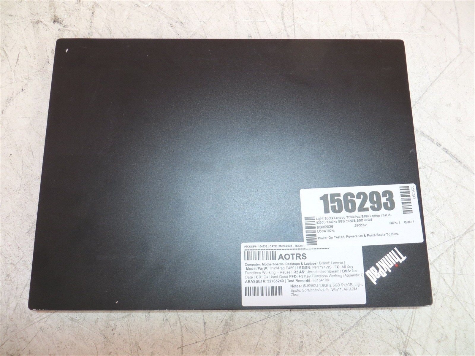 Light Spots Lenovo ThinkPad E480 Laptop Intel i5-8250U 1.6GHz 8GB 512GB SSD w/OS