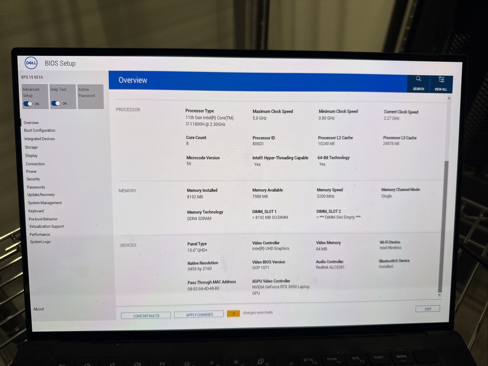 Dell XPS 15 9510 Laptop i7-11800H@2.3GHz 8GB RAM NO SSD RTX 3050 NO AC