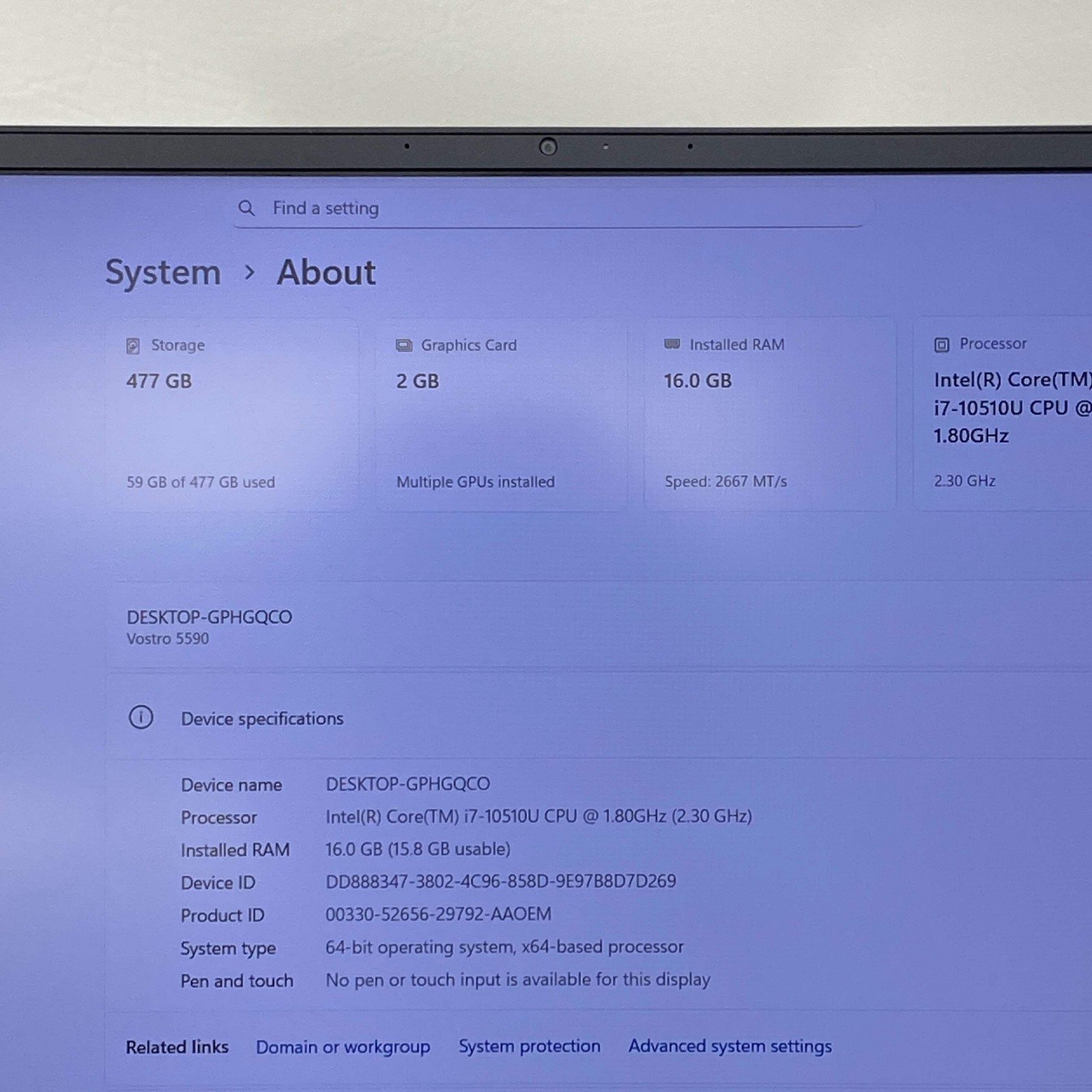 Dell Vostro 5590 15.6″ i7-10510U 1.8GHz 16GB RAM 512GB SSD GeForce MX250