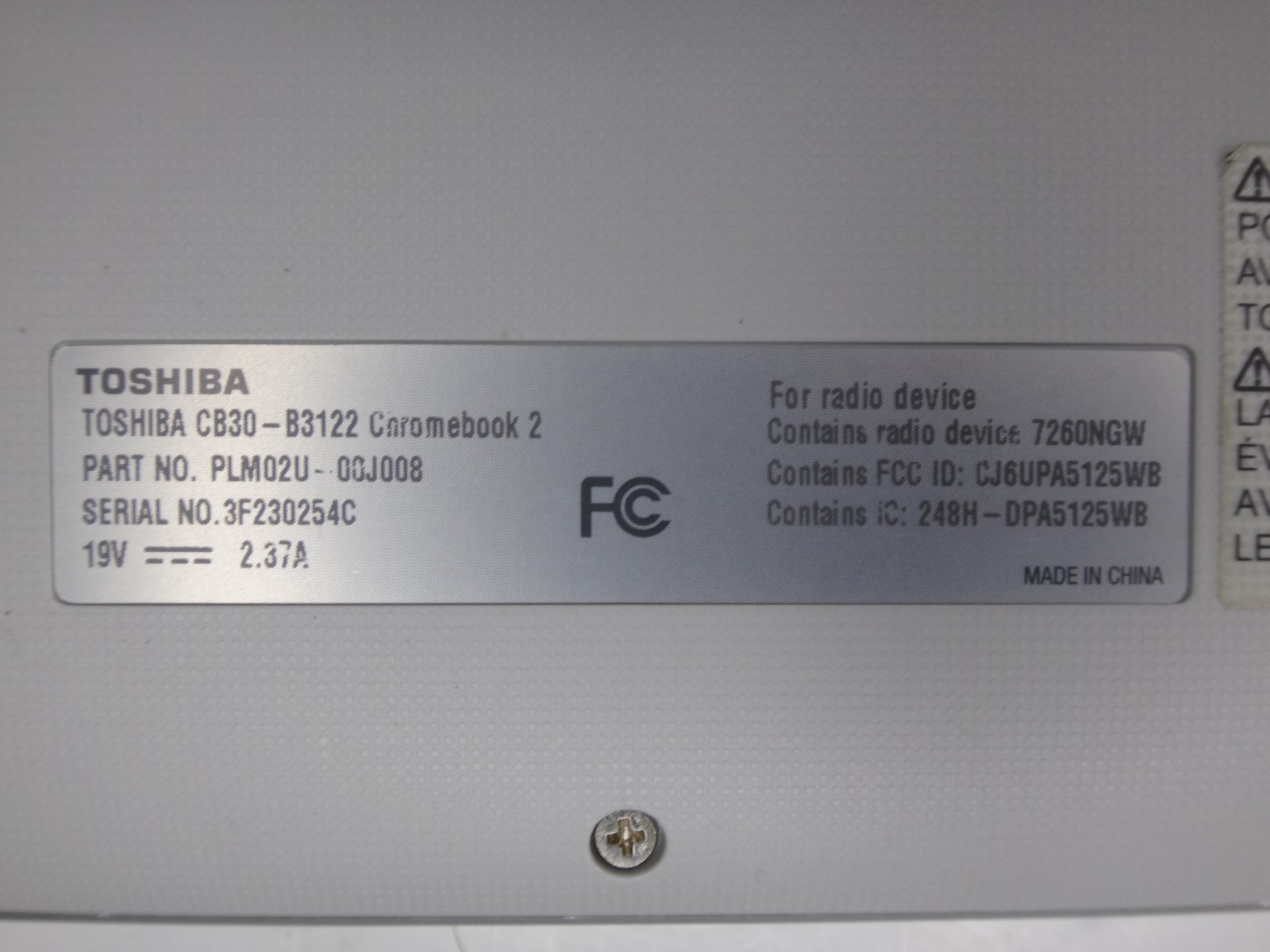 TOSHIBA Chromebook 2 CB30-B3122 PLM02U-00J008 Laptop TESTED / WORKING