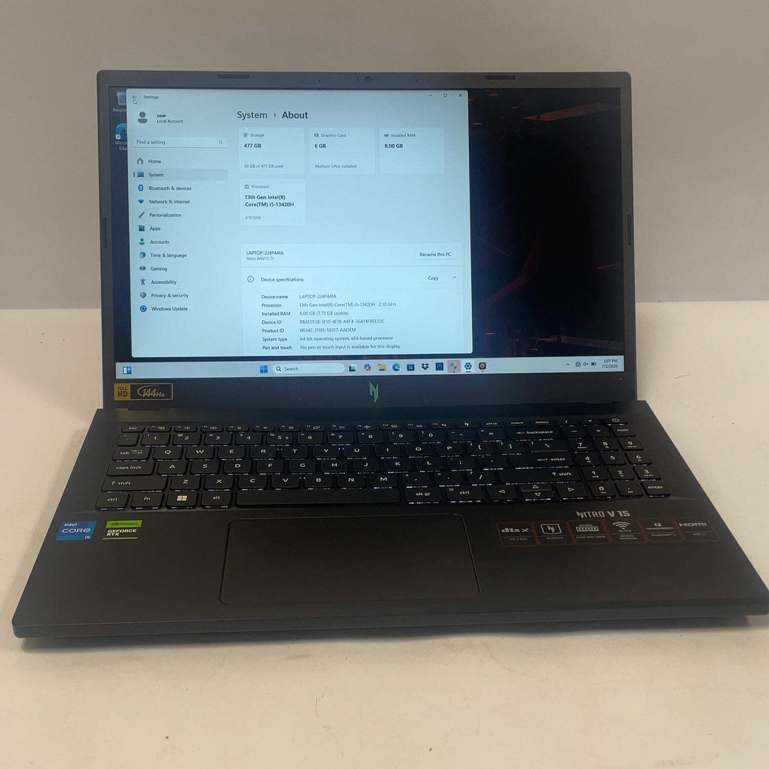 Acer Nitro V 15 AN517‑41 15.6″ i5-13420H 2.1GHz 8GB RAM 512GB GeForce RTX 4050