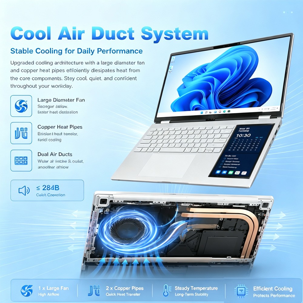 15.6inch+7 inch Touch Screen Ultra-thin Lightweight Office Study Laptop Face ID