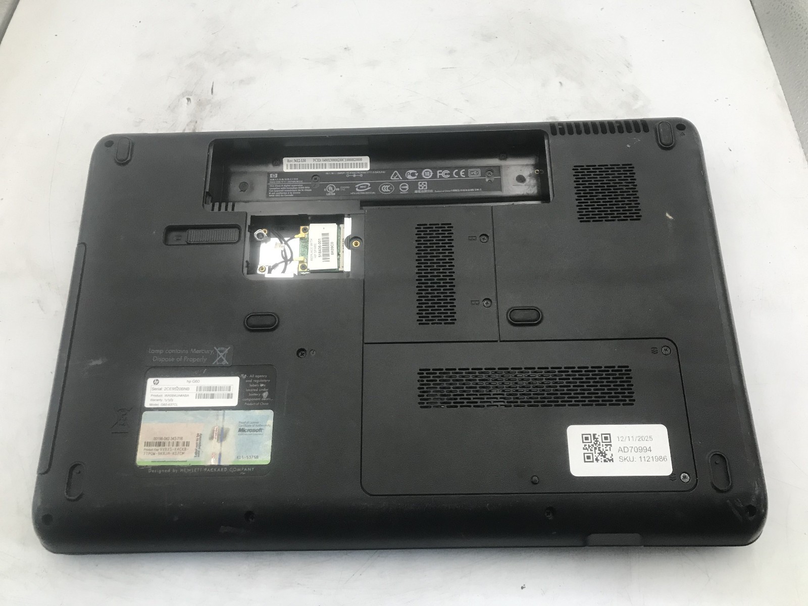 HP G60 637CL NOTEBOOK – BOOTS TO BIOS – INTEL PENTIUM T4400 – NO RAM – READ – BB