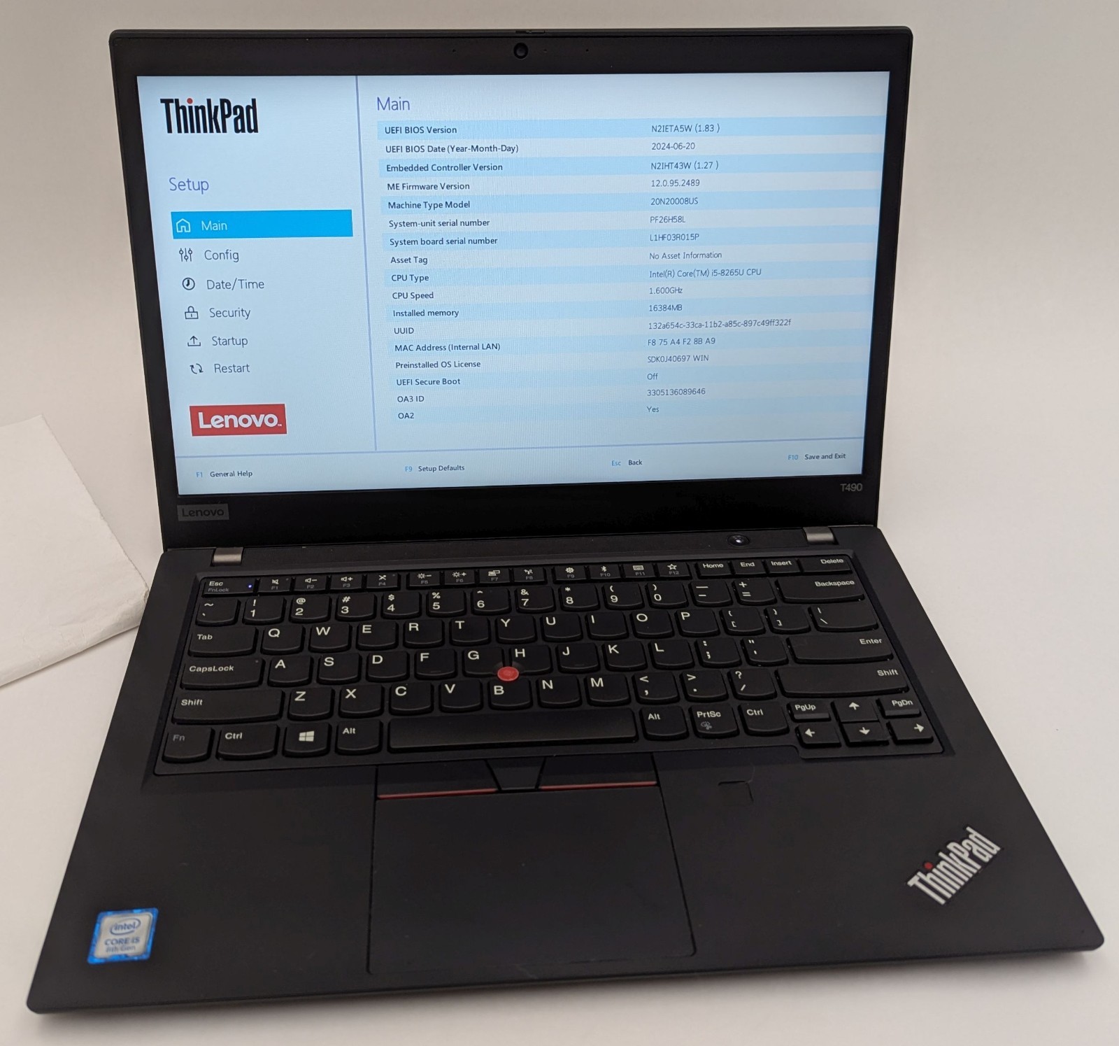 Incomplete Lenovo ThinkPad T490 14″ Laptop i5-8265U 16GB RAM – *BAD TOUCHPAD*