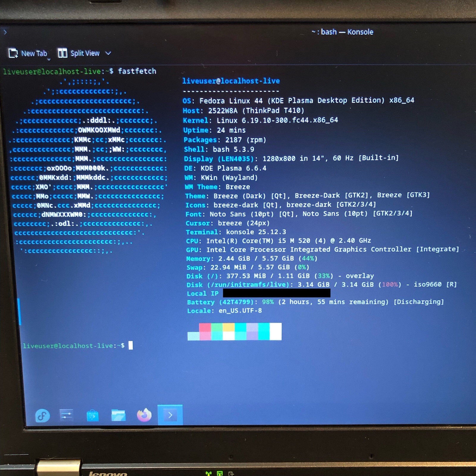 Lenovo Thinkpad T410 Laptop Fedora Linux Core i5 2.4GHz 6gb Ram 465gb HDD