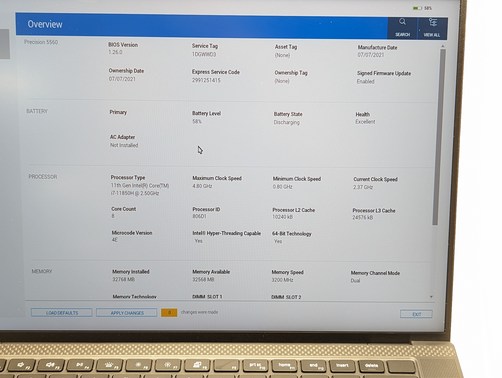 DELL PRECISION 5560 15.6″ i7 2.50GHz 32GB RAM 512GB Grade C Low Battery Health