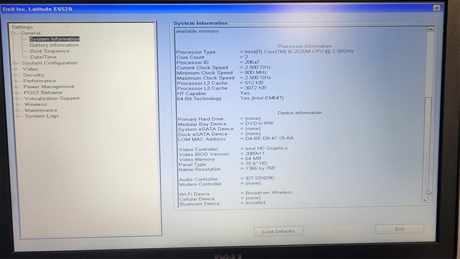 Dell Latitude E6520 i5-2520M CPU 8GB RAM DVD +/- RW No Adapt, OS, HDD, Battery