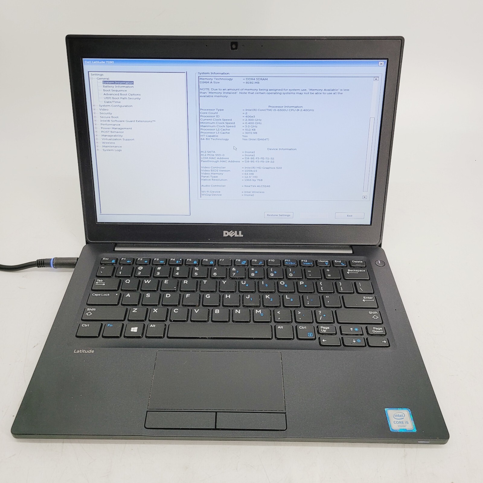 Dell Latitude 7280 Core i5-6300U 2.4GHz 4GB RAM No HDD 13″ ***Boot to Bios