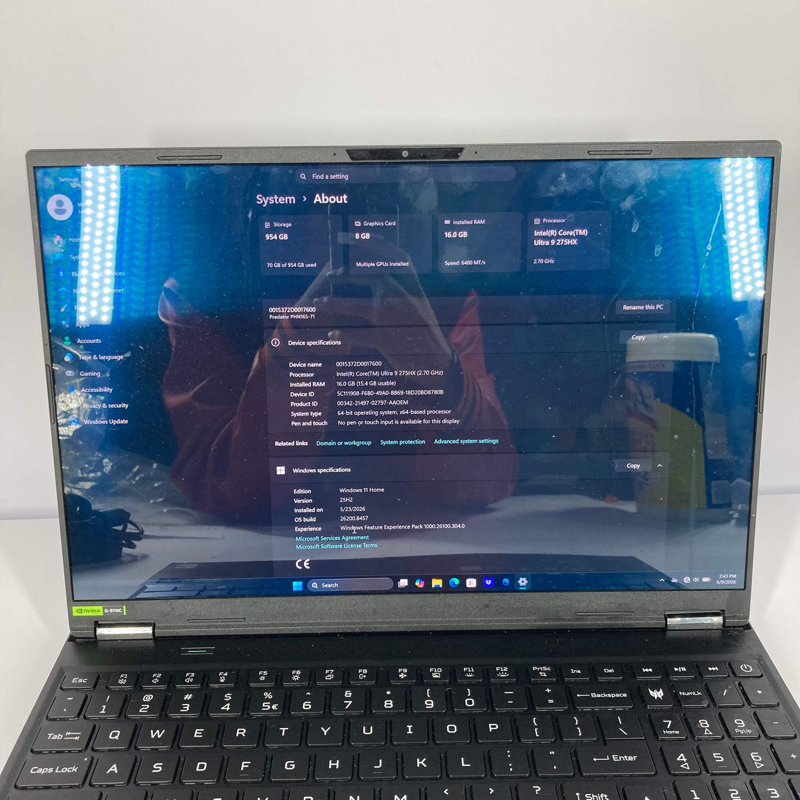 Acer Predator Helios Neo 16S AI PHN16S-71-91AW 16″ ultra 9 275HX 2.7GHz 16GB