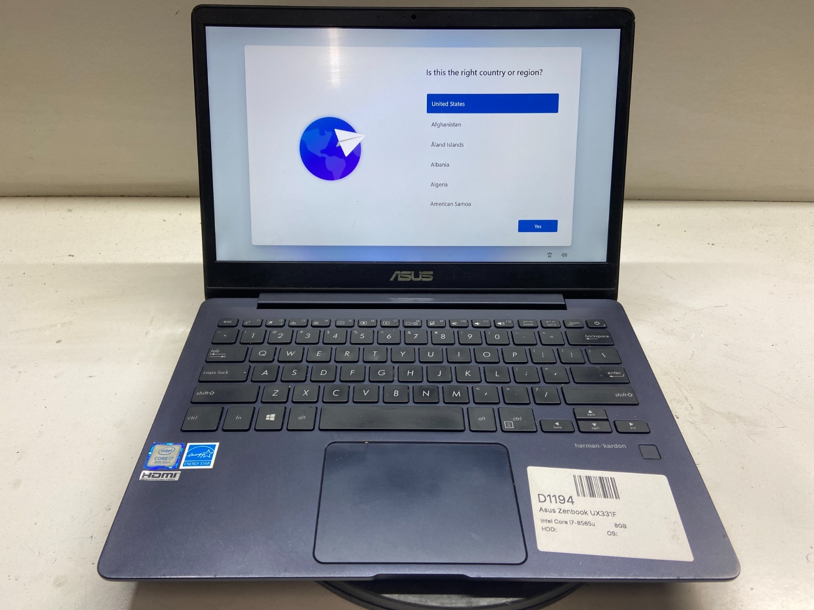 Asus Zenbook UX331F Intel Core i7-8565u 1.8GHz 8GB 128GB SSD Windows 11