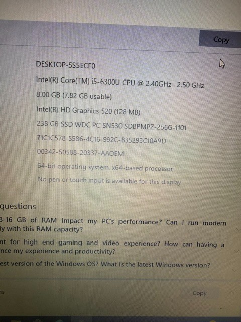 Dell Latitude E5470 i5-6300U 256GB SSD 8GB RAM (No Charger Included)