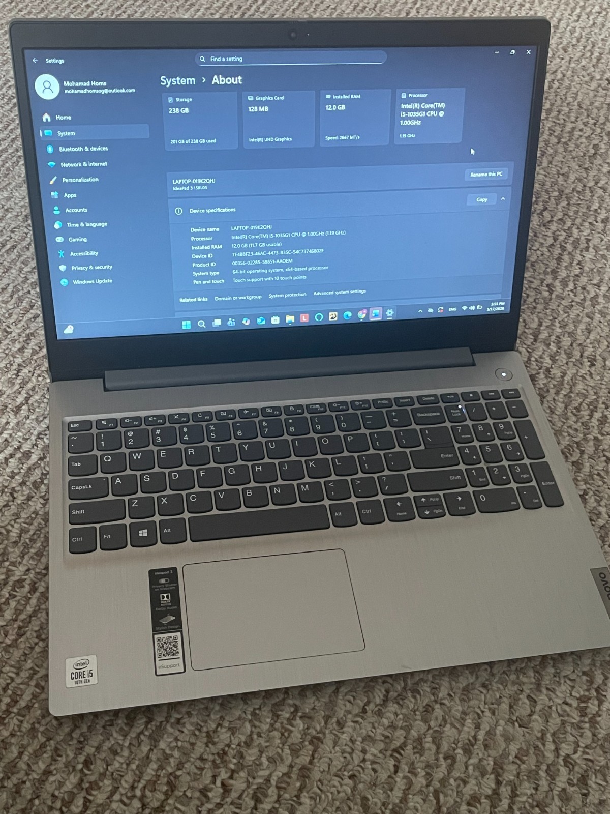 Lenovo Ideapad 1i 15.6 FHD Intel i5-1335U/12GB/256GB SSD/Windows 11 Gray