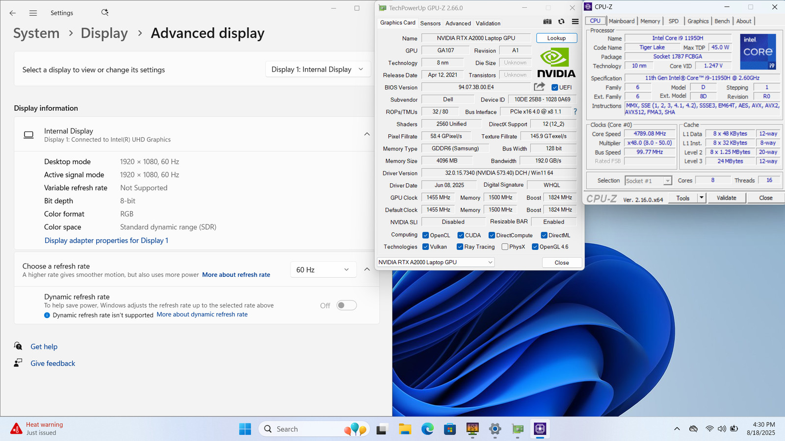 Dell Precision 7560 15″ FHD Touch I9-11950H 512GB 32GB W11P RTX A2000 *READ*