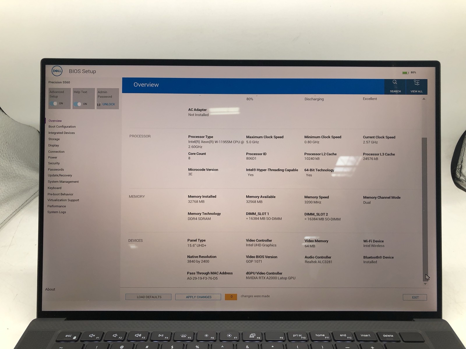 DELL PRECISION 5560 15.6″ i7 2.60GHz 32GB RAM 1TB SSD Grade D