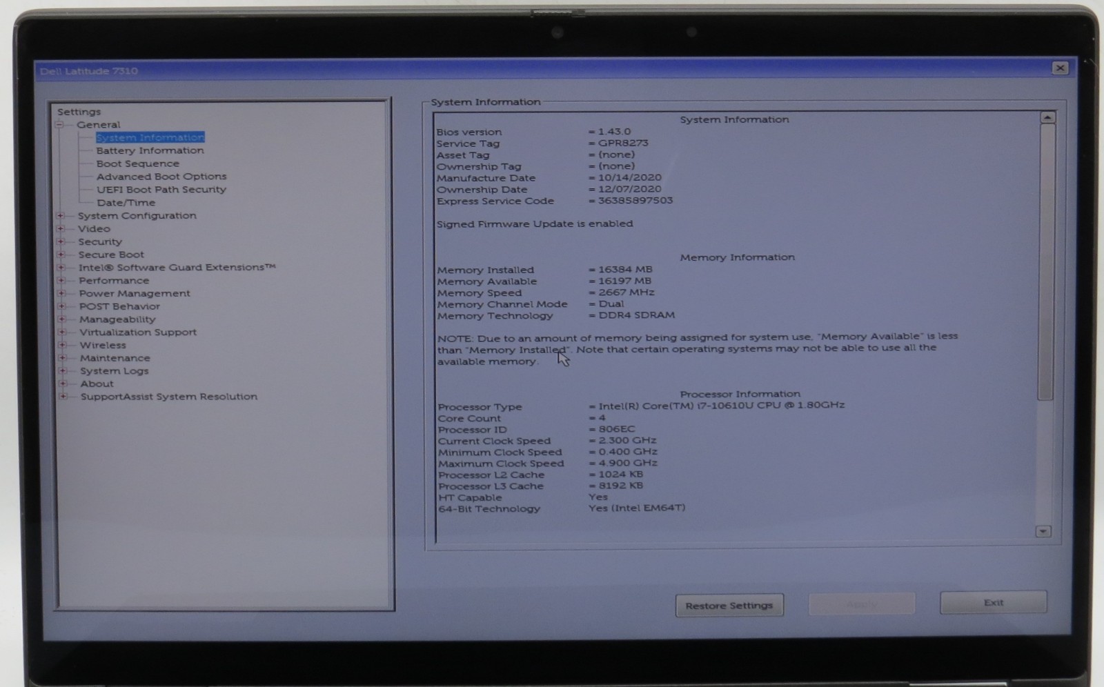 Dell Latitude 7310 Touch 2in1 _ i7-10610U _ 16GB RAM _ 256GB SSD _ W11H