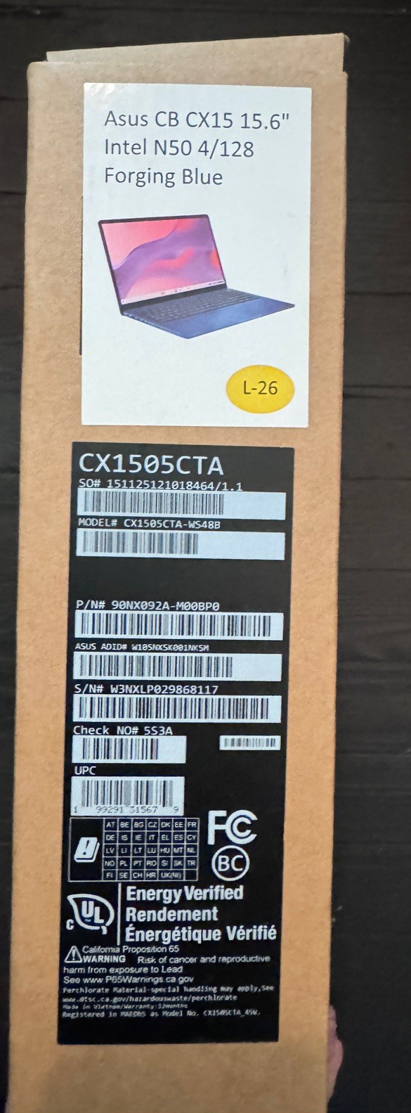 New Open Box Asus Chromebook CX1 15.6-inch Laptop CX1505CTA