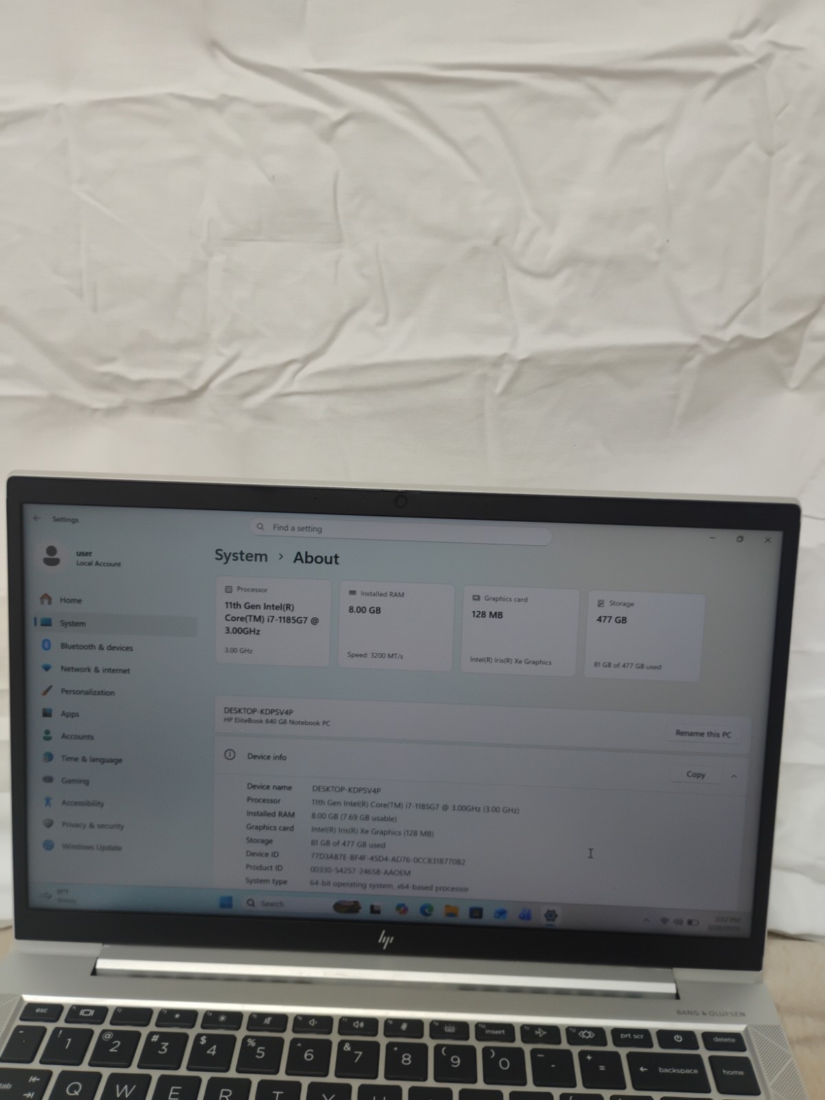 EliteBook 840 G8, i7-11th Gen, 8gb Ram, 512gb SSD, Win 11