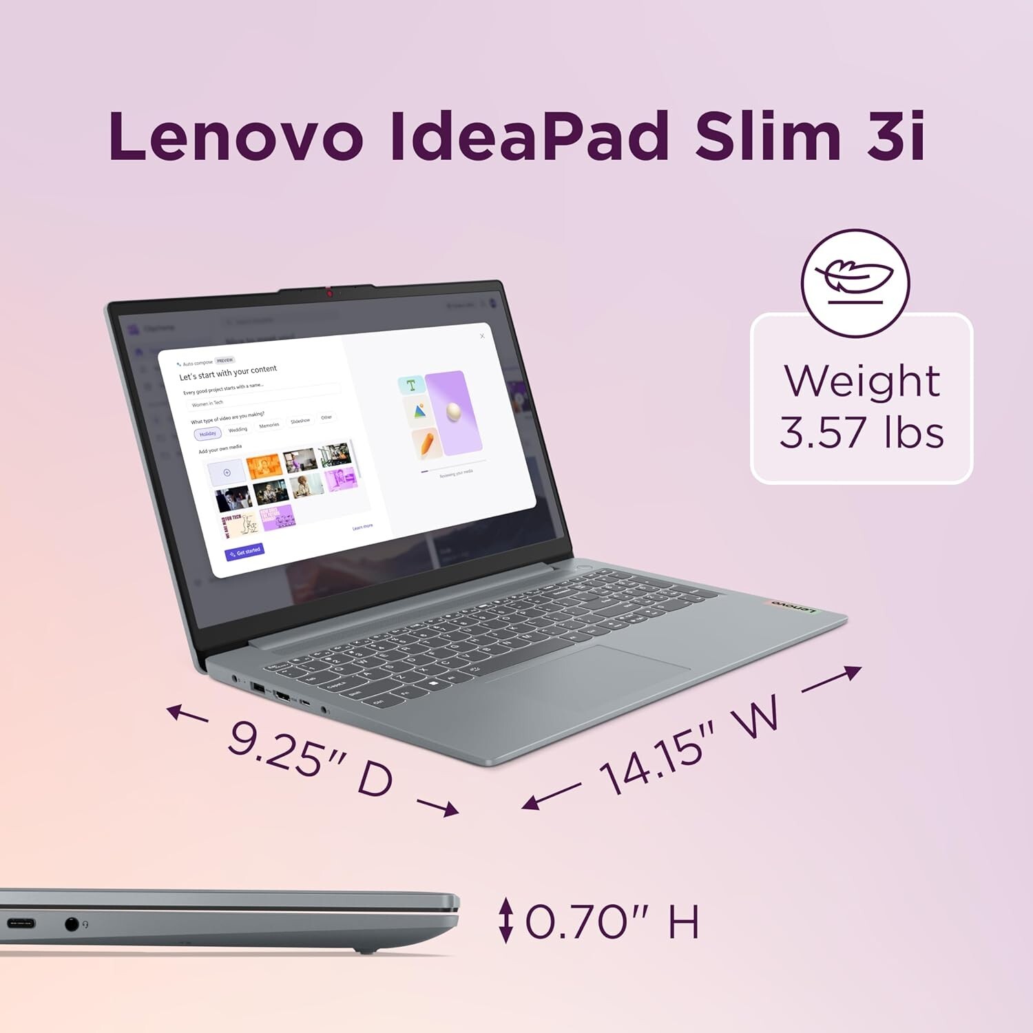 Lenovo IdeaPad Slim 3i, 15.6” FHD Display, Intel Core i5-1335U, 16GB 82X700B4US
