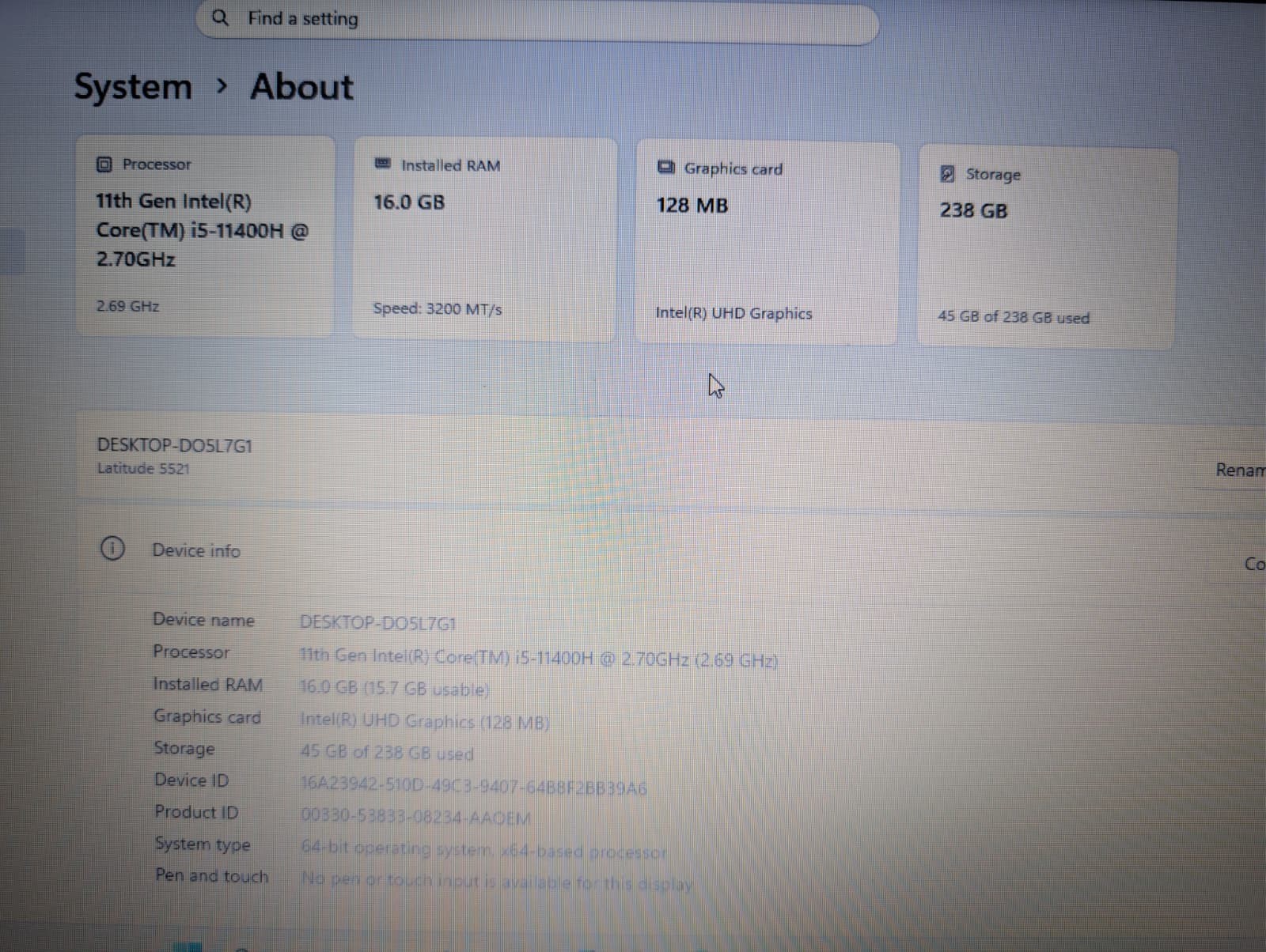 Dell Latitude 15 5521 | i5 11th Gen 16GB RAM 256GB NVMe SSD | Backlit Win 11 Pro