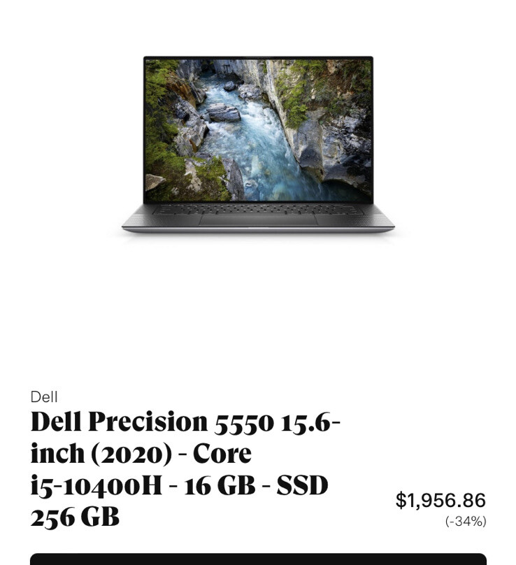 Dell Precision 5550 15.6″ (512GB SSD, Intel Core I5-10400H, 4.60GHz, 16GB…