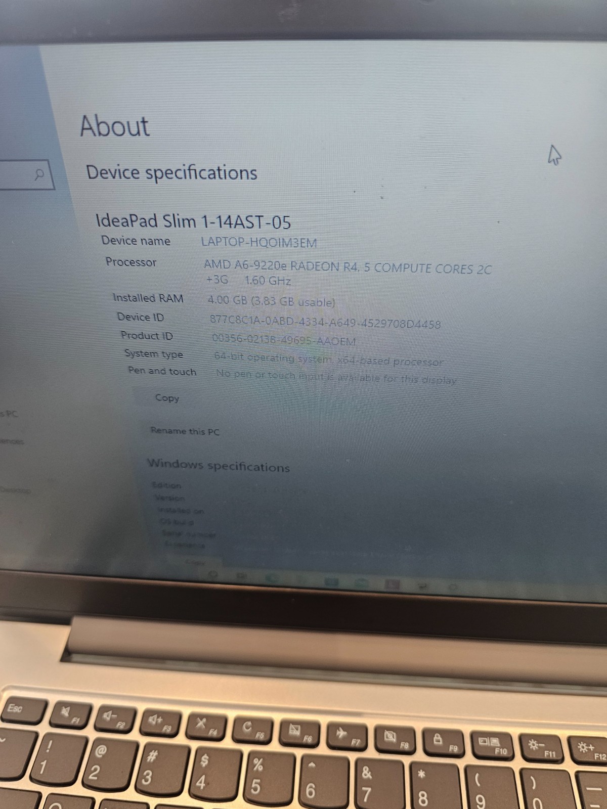 Lenovo Ideapad Slim 1-14AST-05 AMD A6-9220e RADEON R4 4GB RAM 64GB SSD