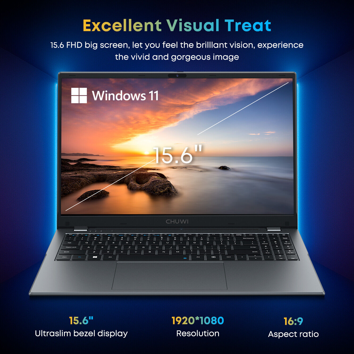 CHUWI 15.6in HeroBook Plus Laptop Windows 11 PC Intel Celereon N4020 8G 256G
