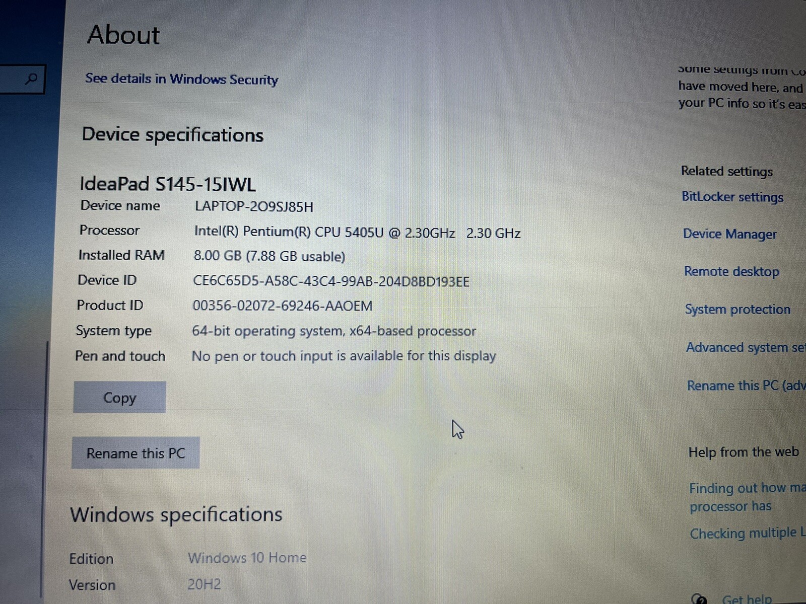 Lenovo Ideapad S145 15.6”HD Laptop 2.3GHz 8GB DDR4 500GB HDD