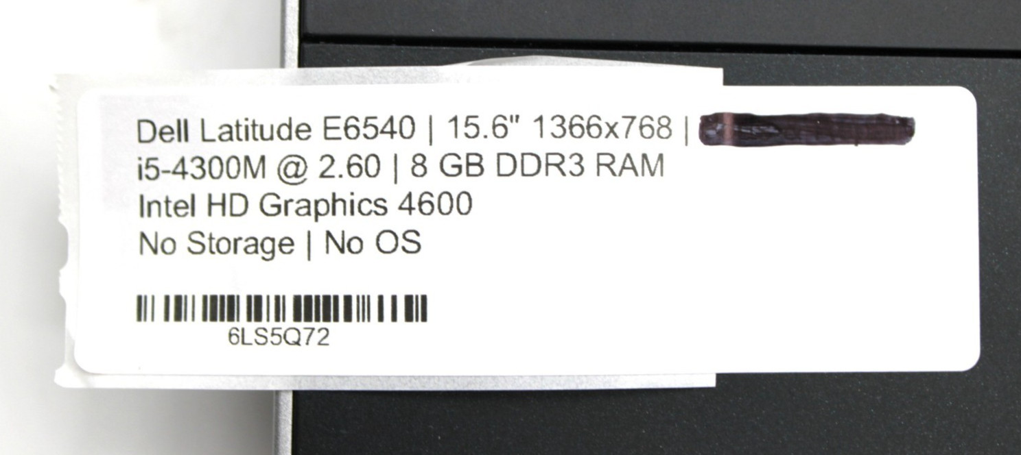 Dell Latitude E6540 i5-4300M@2.6GHz 8GB DDR3 NO STORAGE OR OS *USED/TESTED*