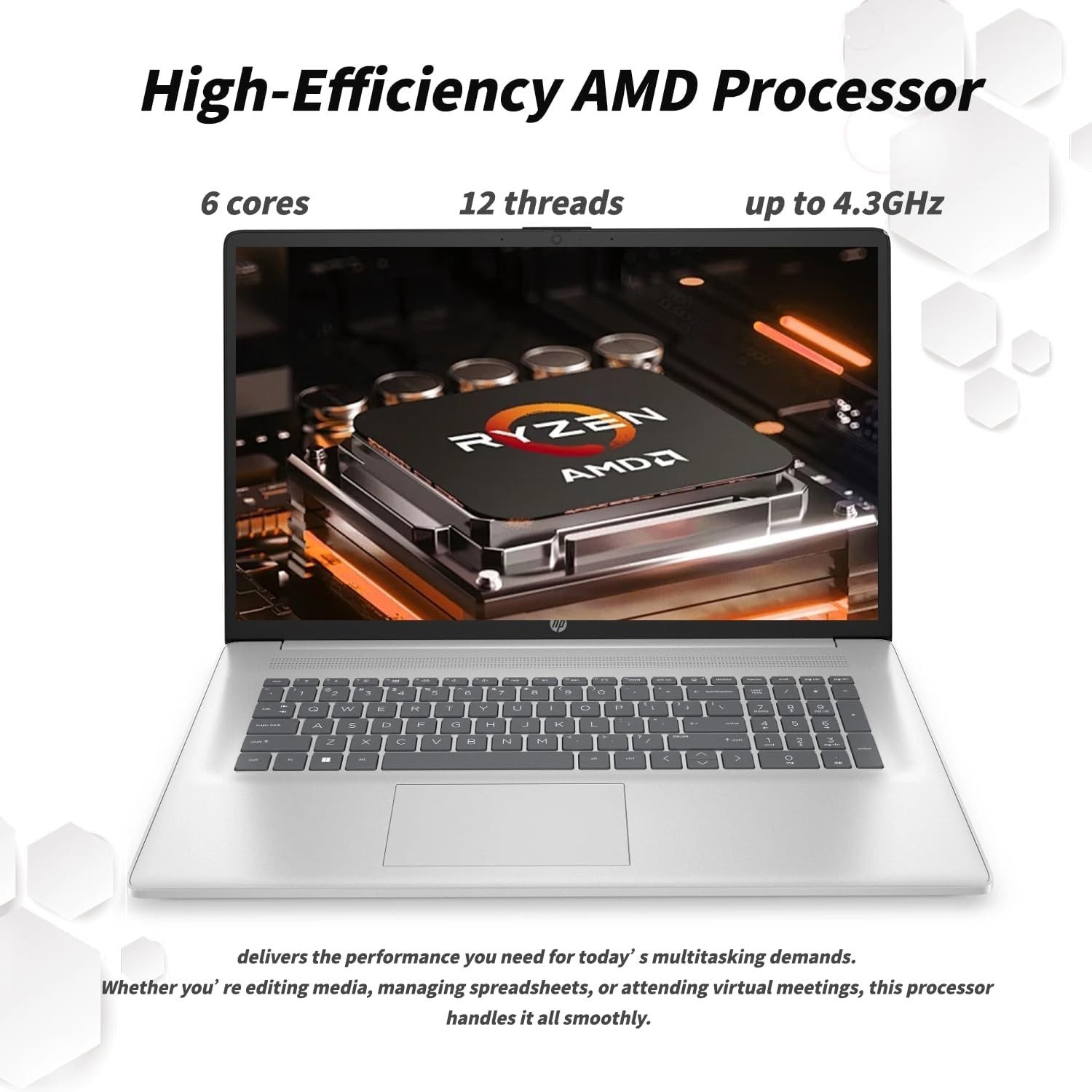 HP 17.3″ FHD Laptop, AMD Ryzen 5 7430U, Up to 64GB RAM 2TB SSD, Win11 Pro