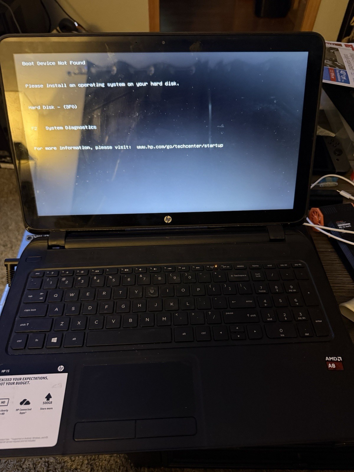 HP 15-f305dx AMD A6 5200 2.00GHz 4GB RAM 15.6″ No OS hdd And Ram Included