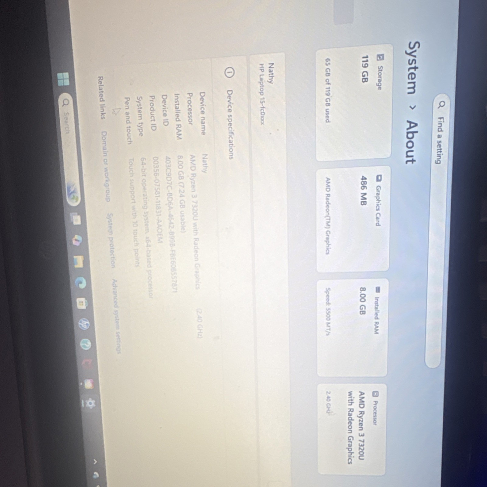 HP 15s-eqxxx Laptop AMD Ryzen 3 7320U 8GB 119GB SSD Radeon Win 11 Home 15.6″