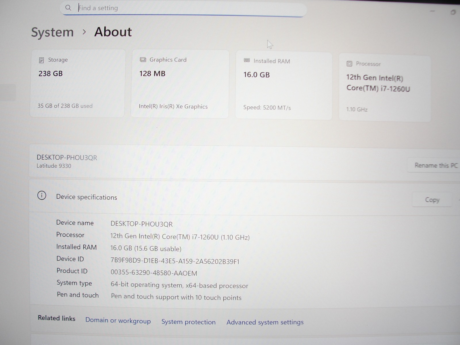 Dell Latitude 9330 13.3″QHD+ Touch Core i7-1260U 1.1GHz 16GB RAM 256GB SSD +PA