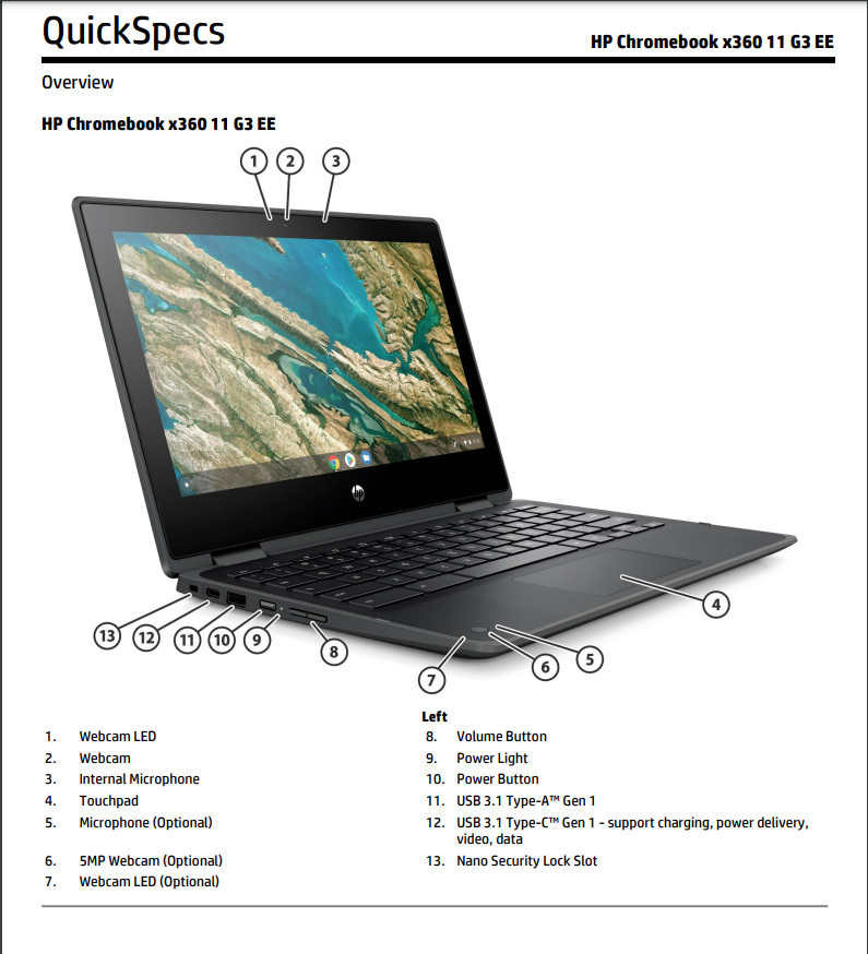 HP Chromebook x360 11 G3 EE 11.6″ Intel Celeron N4020 4GB RAM 32GB Good