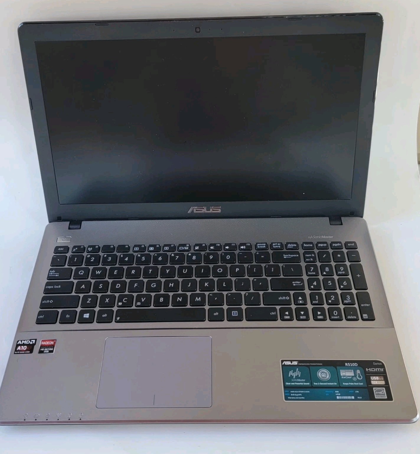 ASUS R510D Laptop RAM 8.00 GB (7.21 GB usable) Windows 10 Home. Read Description