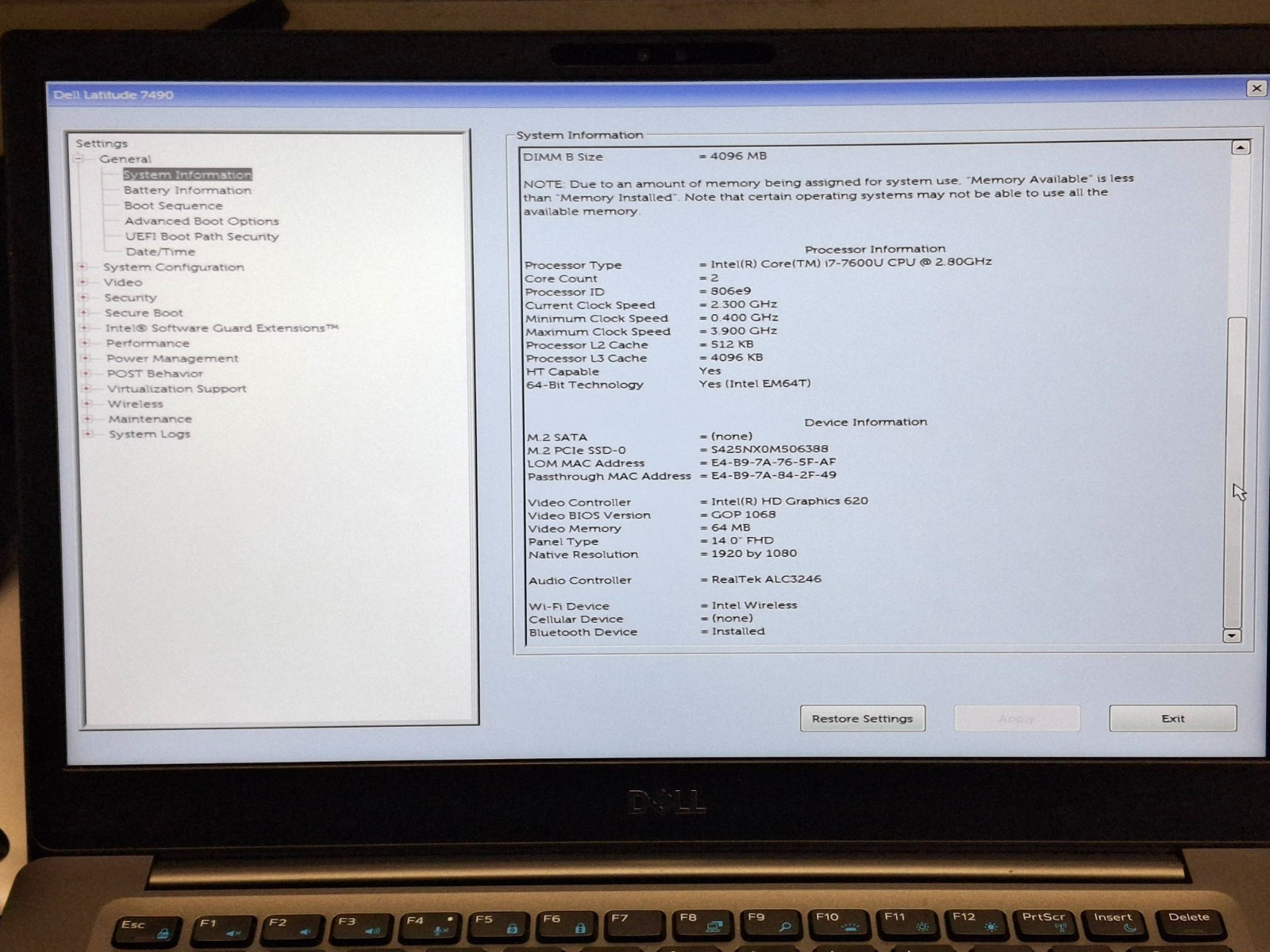Dell Latitude 7490 Intel i7-7600U @2.8 8GB RAM 256GB SSD Touchscreen Wifi W11P