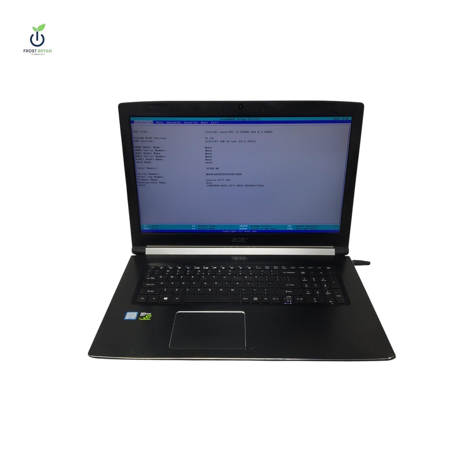 ACER ASPIRE A717-72G-700J i7-8750H@2.20GHz 16GB 256GB No OS Grade D [DEFECTIVE]