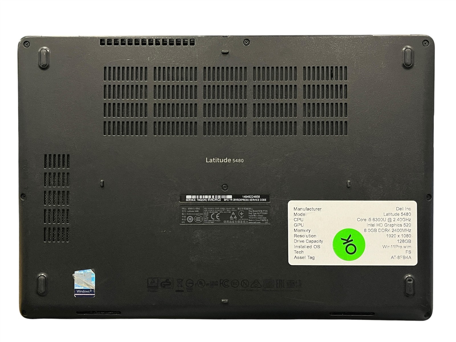 Dell Latitude 5480 i5-6300U 2.40GHz 8GB DDR4 128GB SSD WIN11PRO 14″ Touch Laptop