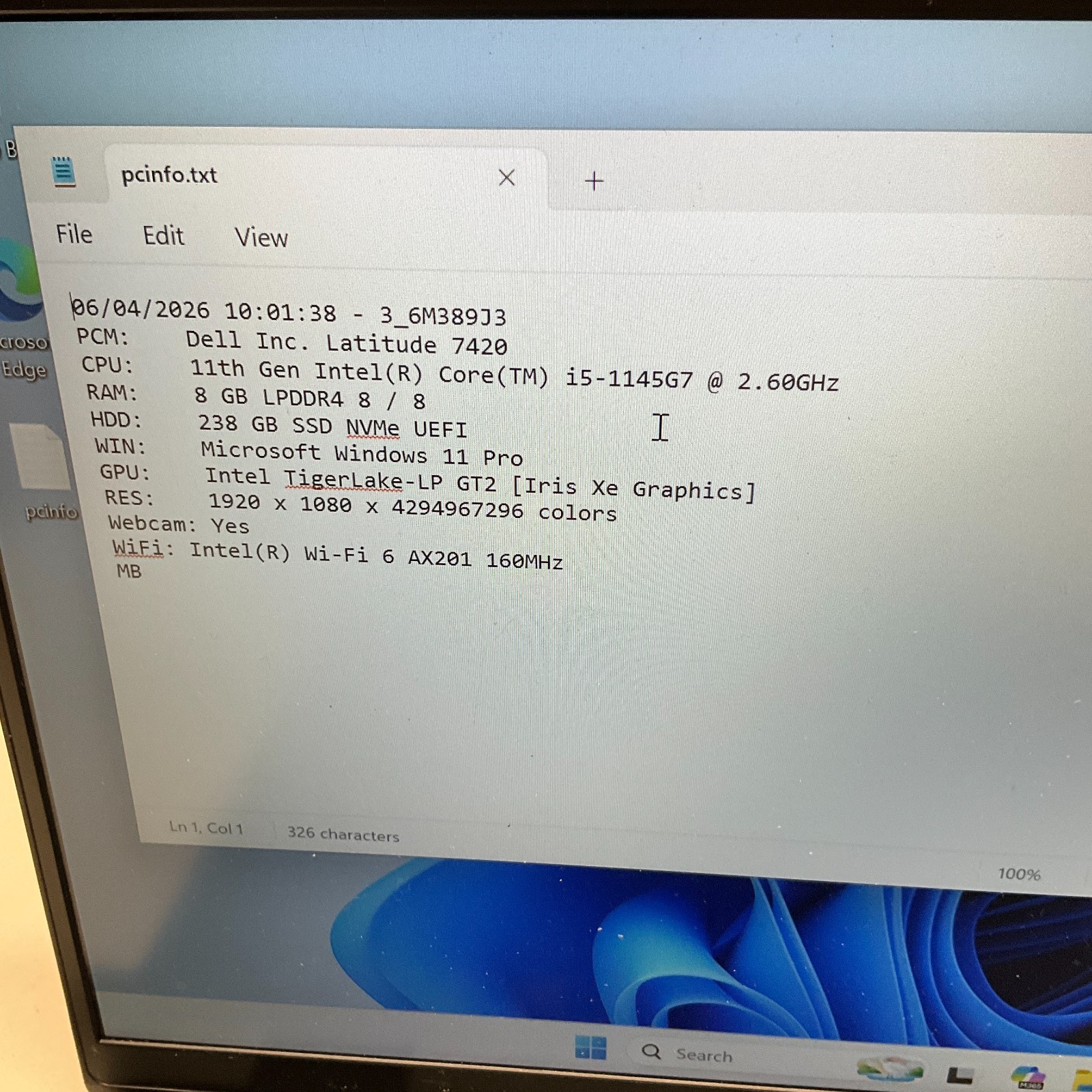 Dell Latitude 7420 Laptop Intel Core i5-1145G7 @ 2.60 GHz 8GB 256GB SSD NO BAT