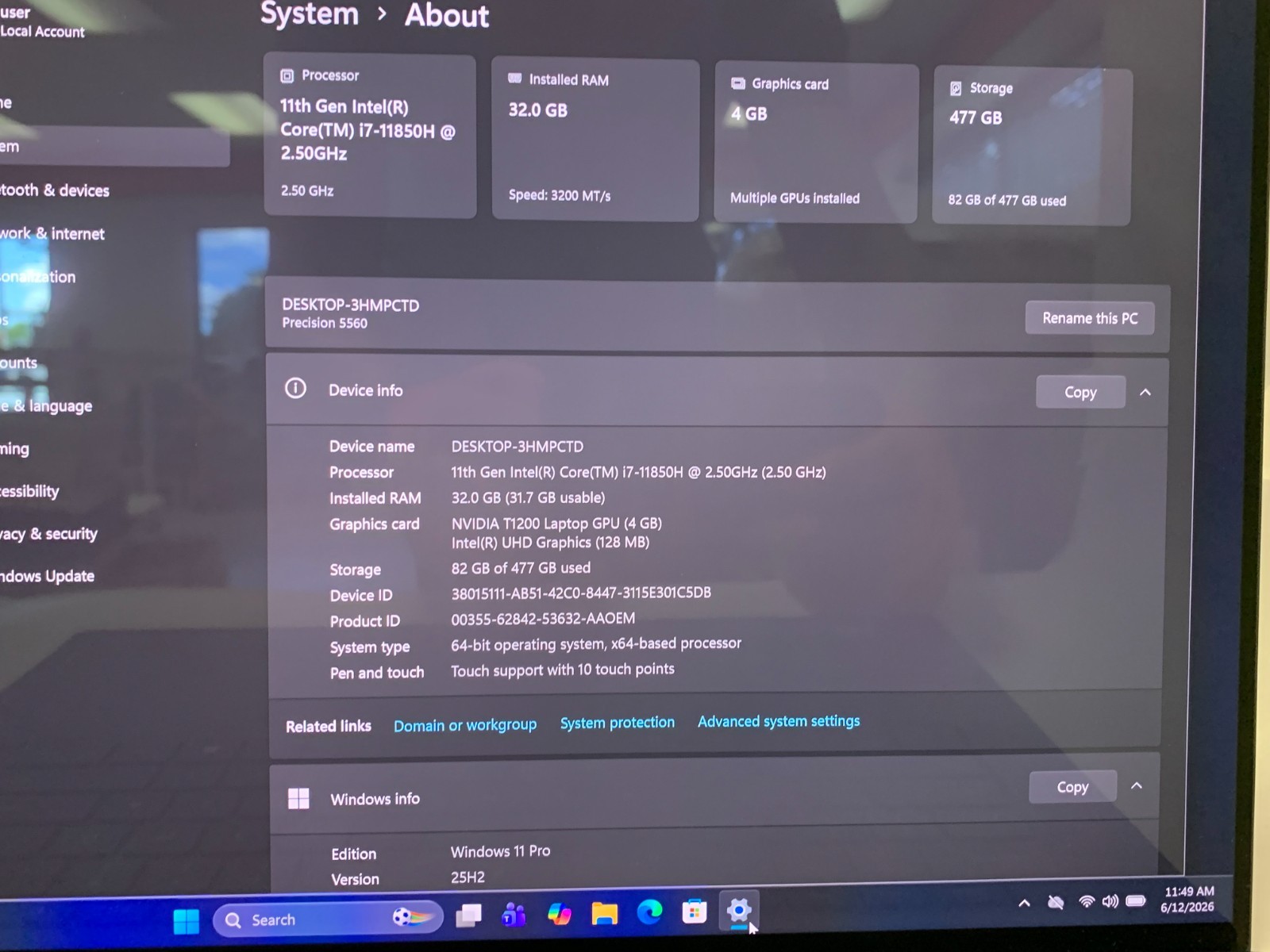 Dell Precision 5560 15.6″ UHD+ Touch i7-11850H 32GB 512GB NVMe NVIDIA T1200