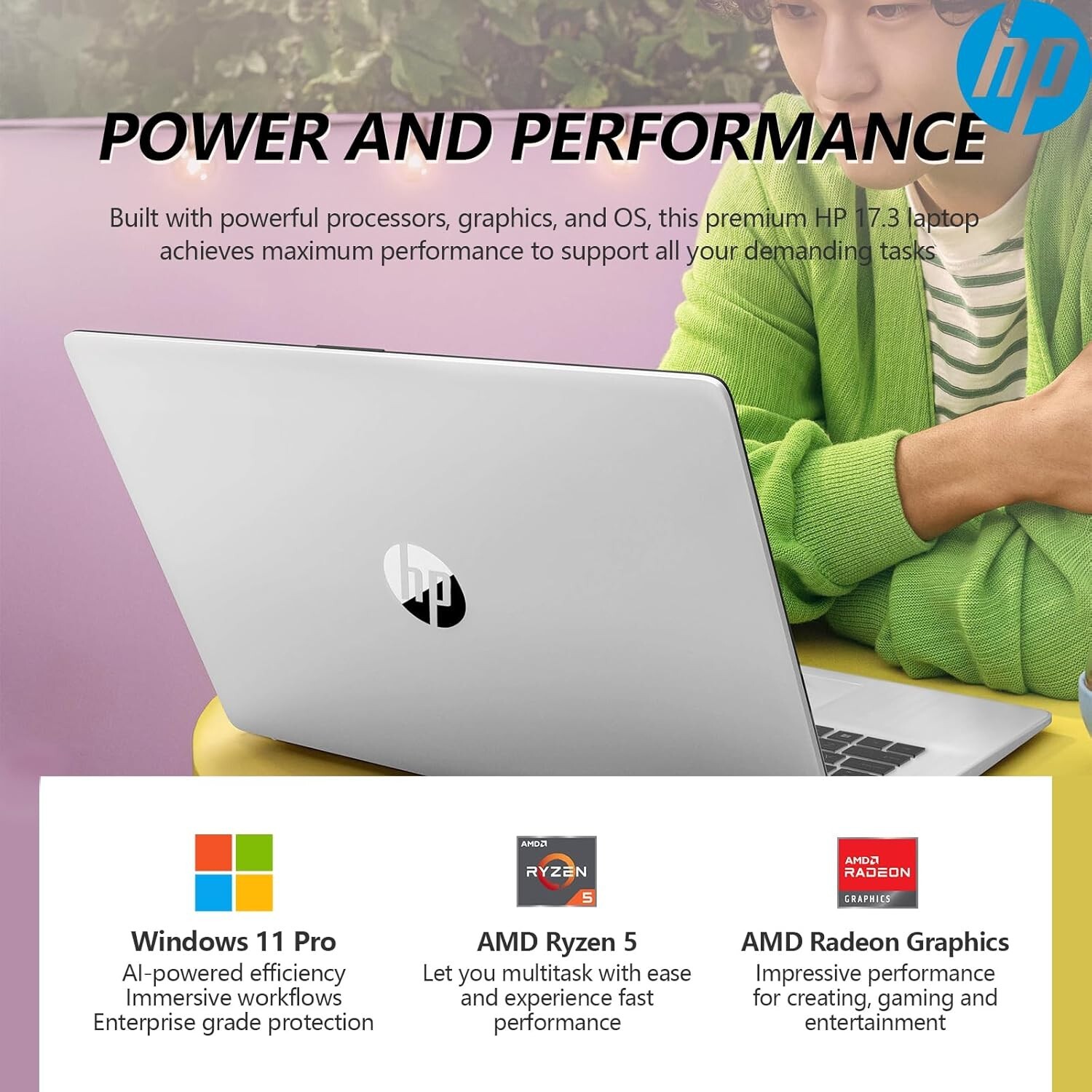 HP Laptop 17.3 FHD 6-Core Ryzen 5 7430U Upto 32GB RAM & 2TB SSD Win11 PRO+OFFICE