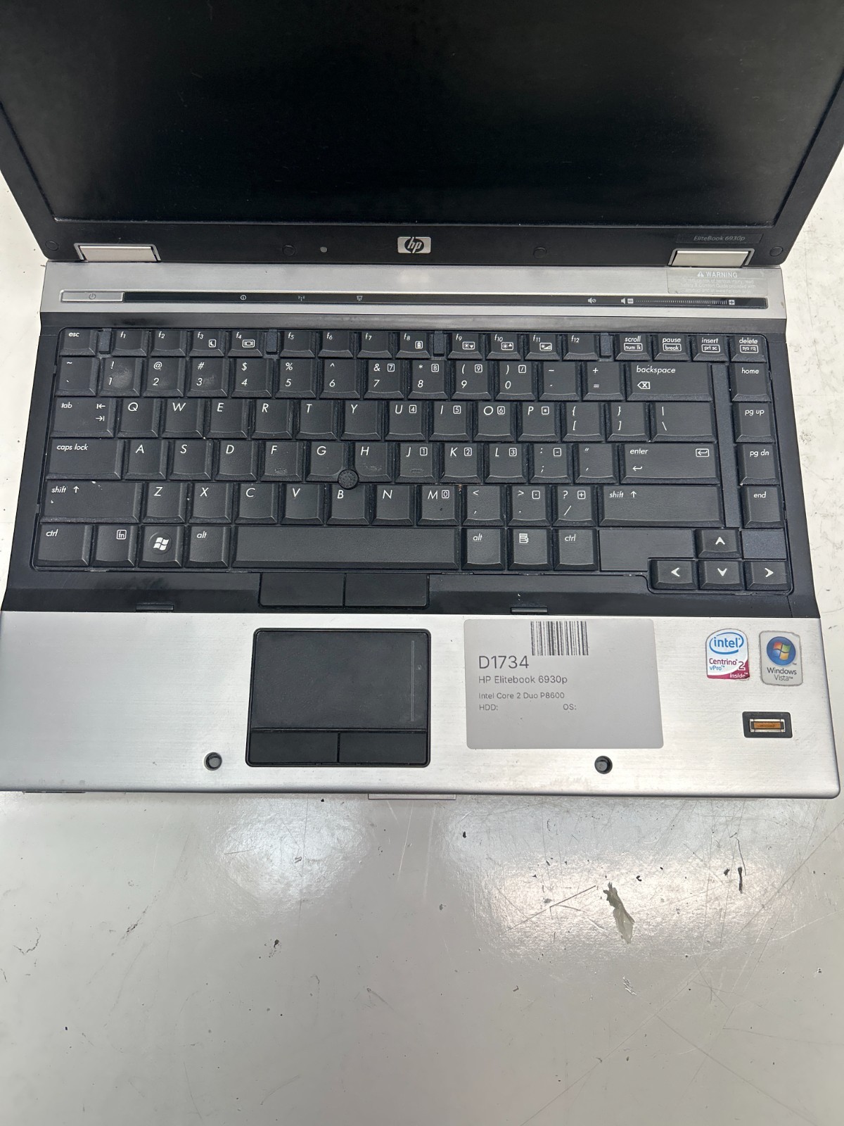 HP Elitebook 6930p Intel Core 2 Duo P8600 2.4 GHz NO HDD