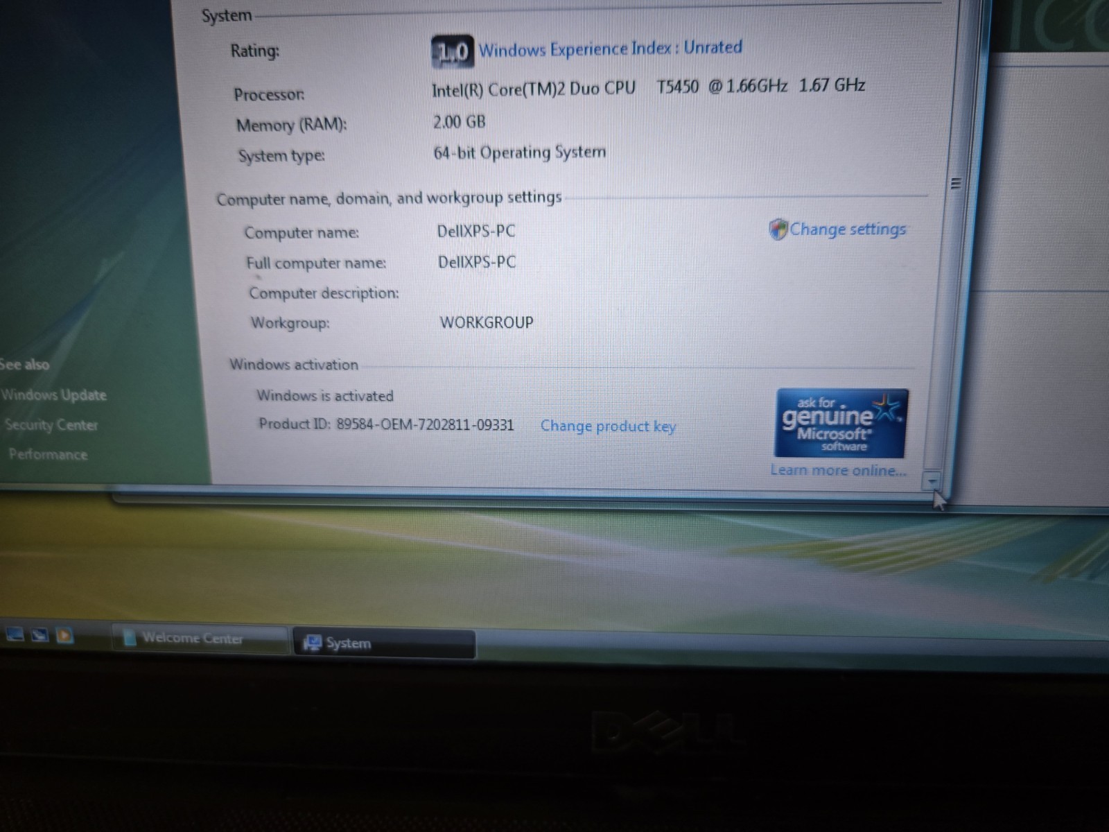 DELL XPS M1330, Intel Graphics, Core 2 Duo 1.66GHz 2GB Ram, 250gb Hdd, W-Vista