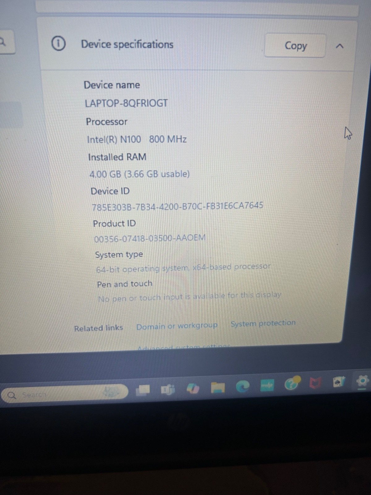 HP 15-fd0624ds 15.6″ Intel Processor N100 3.4 GHz 4GB DDR4 128 GB UFS Intel UHD