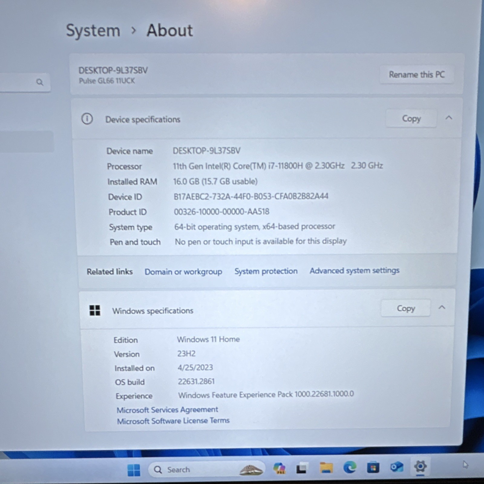 MSI Pulse GL66 11UCK i7-11800H 16GB 160GB SSD RTX, 15.6in, Windows 11 Home