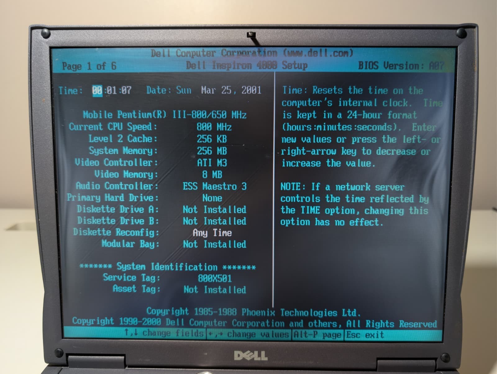 Read! Dell Inspiron 4000 | Intel Pentium III 256MB RAM | Boot To Bios | No Batt