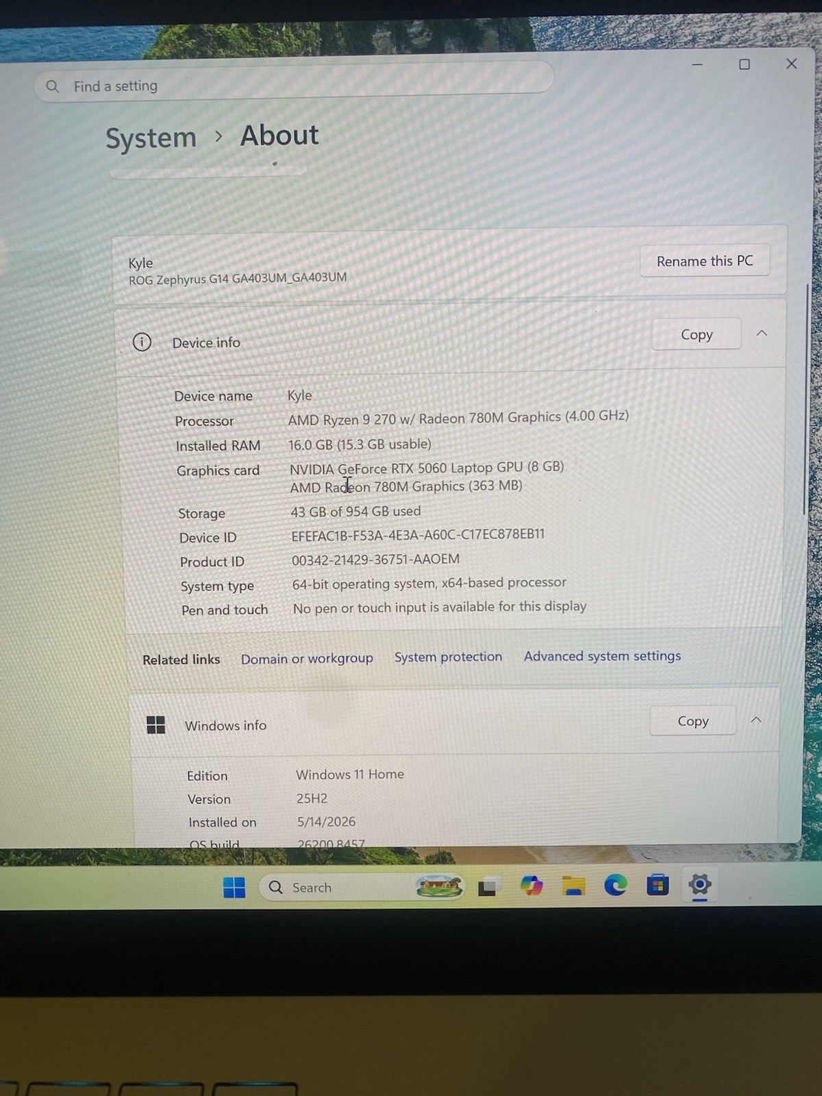 Asus ROG Zephyrus G14 GA403 14 120Hz QHD+ 4.0 GHz Ryzen 9 270 16GB 1TB RTX 5060